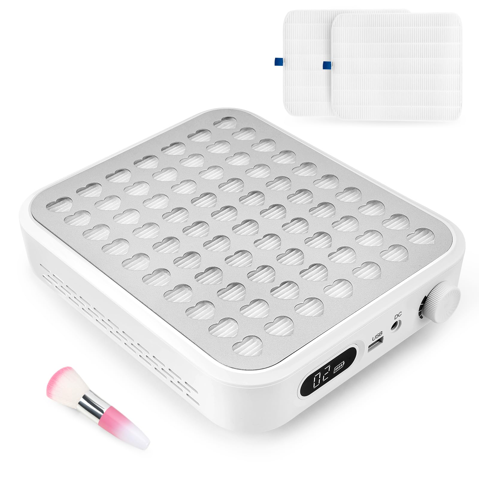 Madenia Rechargeable Nail Dust Collector: 56W Cordless Dust Collector Nail Salon with 2 Reusable Filters and 1 Brush, Powerful Nail Dust Extractor Fan for Acrylic Gel Nails, White