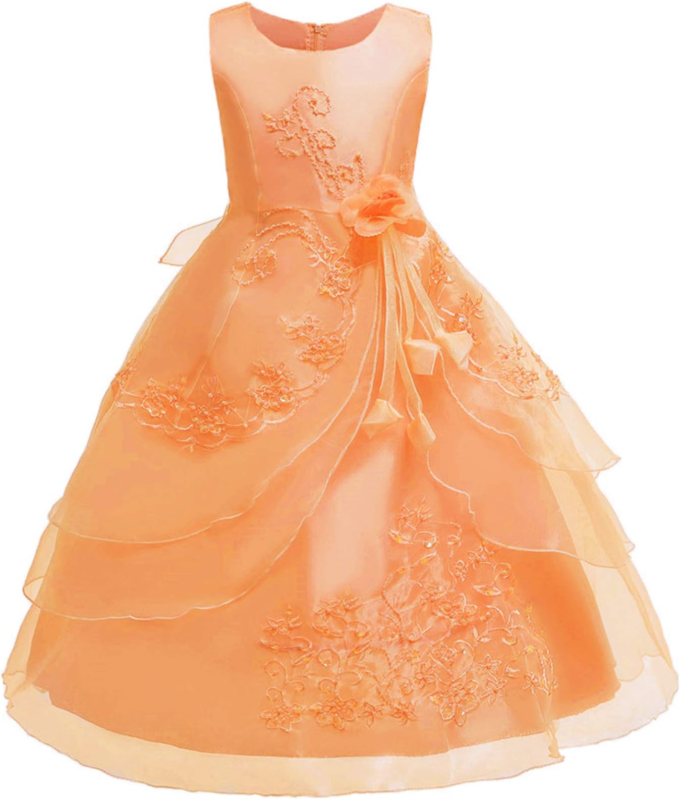 AmyStylish Little/Big Girls Embroidered Wedding Party Formal Pageant Dance Gown Performance Dress with Hoop Insert