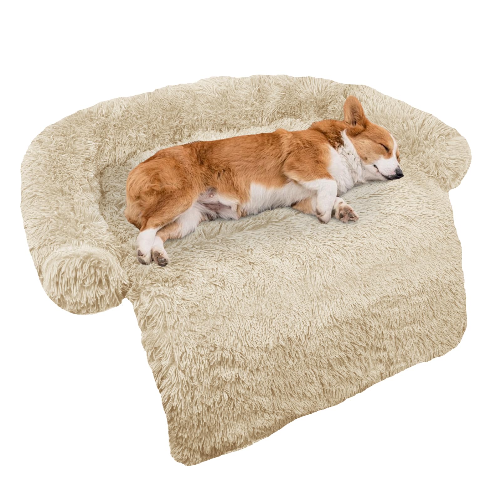 Photo 1 of Calming Dog Bed Fluffy Plush Dog Mat for Furniture Protector with Removable Washable Cover for Large Medium Small Dogs and Cats (Medium, Beige)