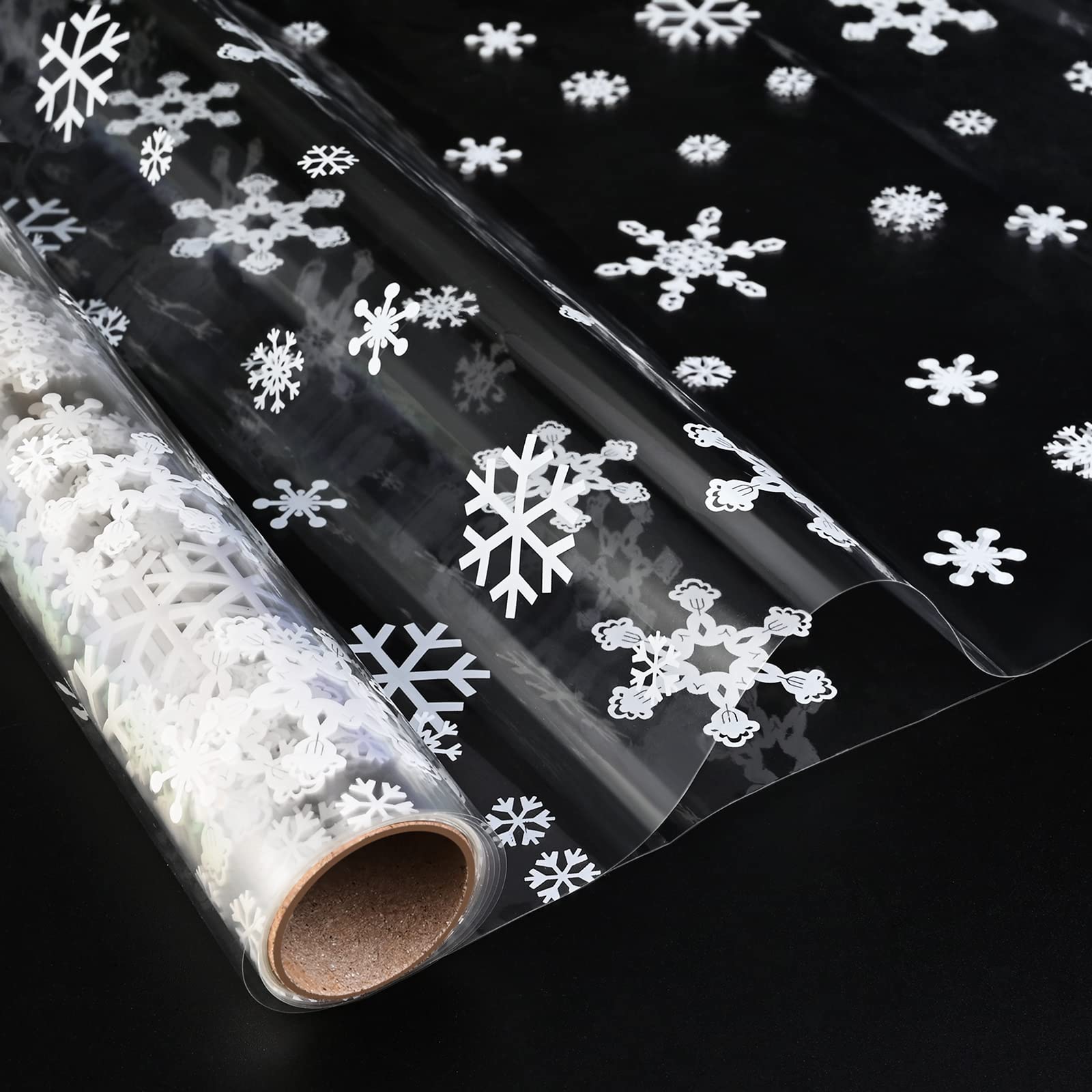 Faburo 60cm*10.5m White Dot Cellophane 30 Micron Wrap Florist Clear Wrap (Snowflake) Christmas Cellophane Wrap for Gift Hampers, Packing, Flower, Food