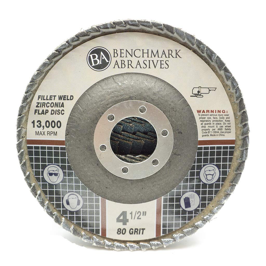 Benchmark Abrasives 4.5 inch Zirconia Curved Fillet Weld Flap Discs, Grinding Wheel for Cleaning Welds, Finishing Deburring of Irregular Surfaces (5 Pack) - 80 Grit