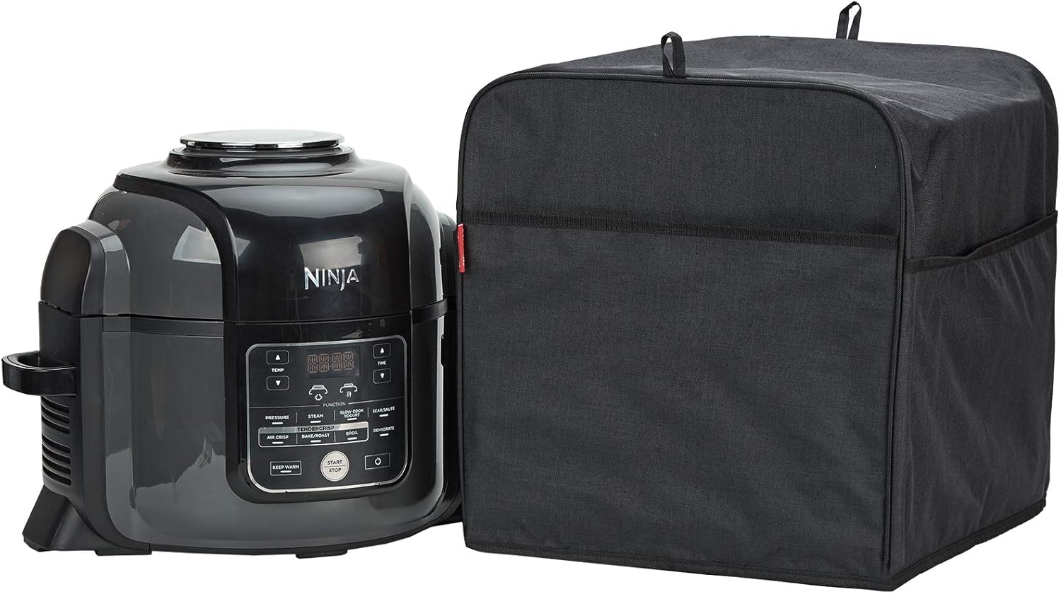 NICOGENA Pressure Cooker Dust Cover Compatible with Ninja Foodi 6.5 Quart And 8 Quart Pressure Cooker, Front Pocket for Accessories and Aluminum Film Lining for Easy Cleaning, Black