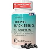 Ethiopian Black Seed Oil 5% Thymoquinone &ndash; Pure Cold Pressed Nigella Sativa Black Cumin Seed Oil Softgels &ndash; High Thymoquinone (500 mg per Capsule) - 90 Softgels
