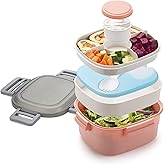 Freshmage Salad Container for Lunch with Ice Pack, Leakproof BPA-Free 52-oz Lunch Container with 4 Compartments, Salad for Men, Women (Pink+Ice Pack)