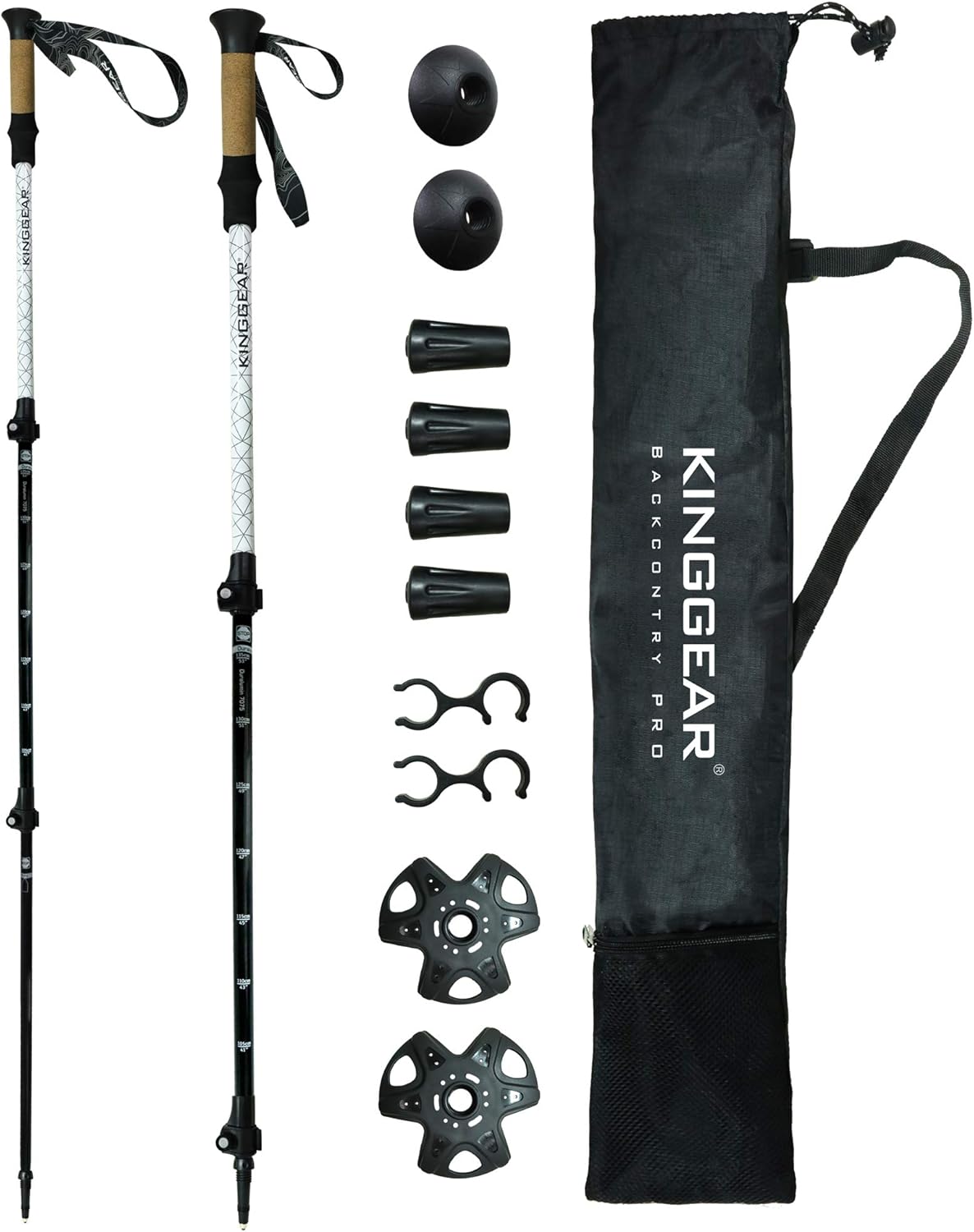 KINGGEAR Trekking Poles, Collapsible Adjustable Walking Sticks, Lightweight 7075 Aluminum, Quick Flip Lock, Anti-Sweat Cork, Tungsten Tips for Hiking, Nordic Walking and Cross Trekking(White) : Sports & Outdoors