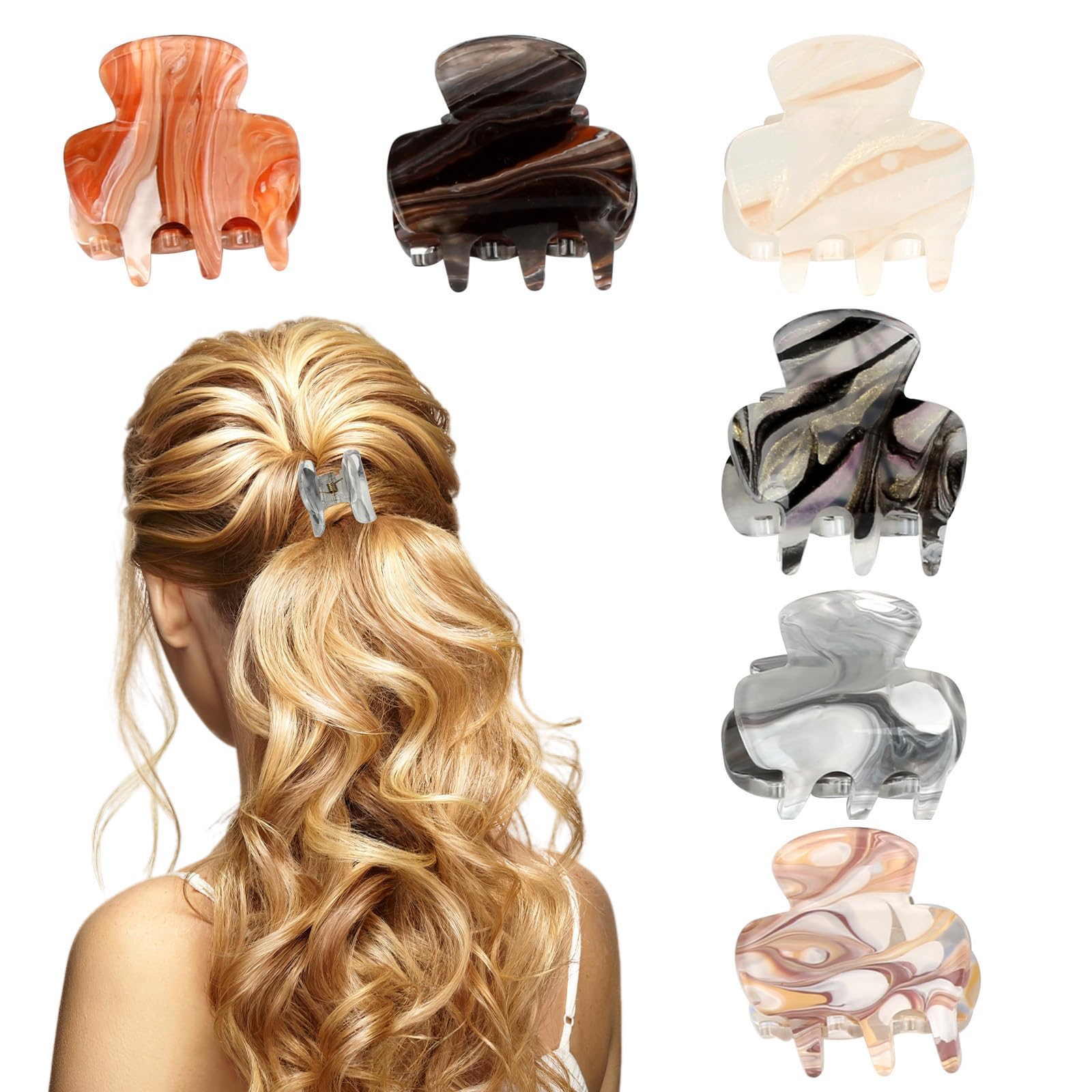 Tortoiseshell Cellulose Acetate Hair Clip Pack of 6 for Women & Girls - Non-Slip Claw Clips for Medium & Thin Hair