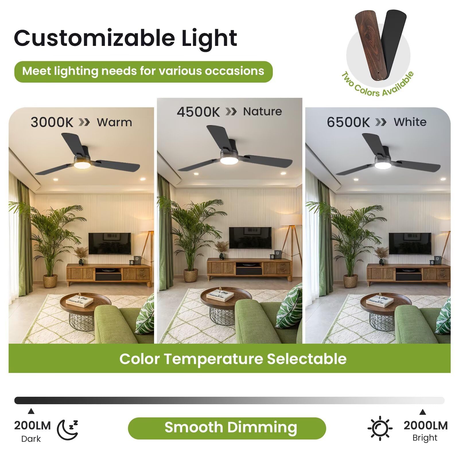 Ceiling Fans with Lights and Remote: 42 Inch Modern Black Ceiling Fan, Low Profile Flush Mount, Quiet Reversible DC Motor & 3CCT Dimmable LED for Bedroom Living Room Kitchen Indoor Outdoor
