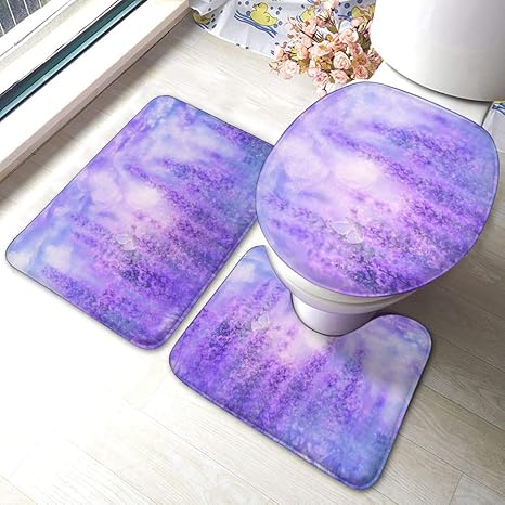 Amazon Cloudy Home バスマット トイレマット タンクカバー 3点セット ラベンダー 紫 蝶 幻 花 お風呂マット 玄関マット 足ふき マット 瞬間吸水 速乾 清潔 モコモコ 滑り止め 風呂場 洗面所 脱衣所 洗える トイレマット タンクカバー ホーム キッチン オンライン通販