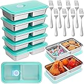 Ovveroche 8 Pack Stainless Steel Snack Containers -15oz Reusable Grab And Go 2 Compartment Lunch Container With Forks Leakproof Lids for Travel Outdoor Camping & Lunch Prep