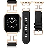 MOINSPIRE Leather Band Compatible with Apple Watch Bands Women 38/40/41/42/44/45/46/49mm Dressy Designer Leather Strap with H-Shape Metal Buckle for iWatch Series 11 10 9 8 7 6 5 4 SE/Ultra 3 2 1