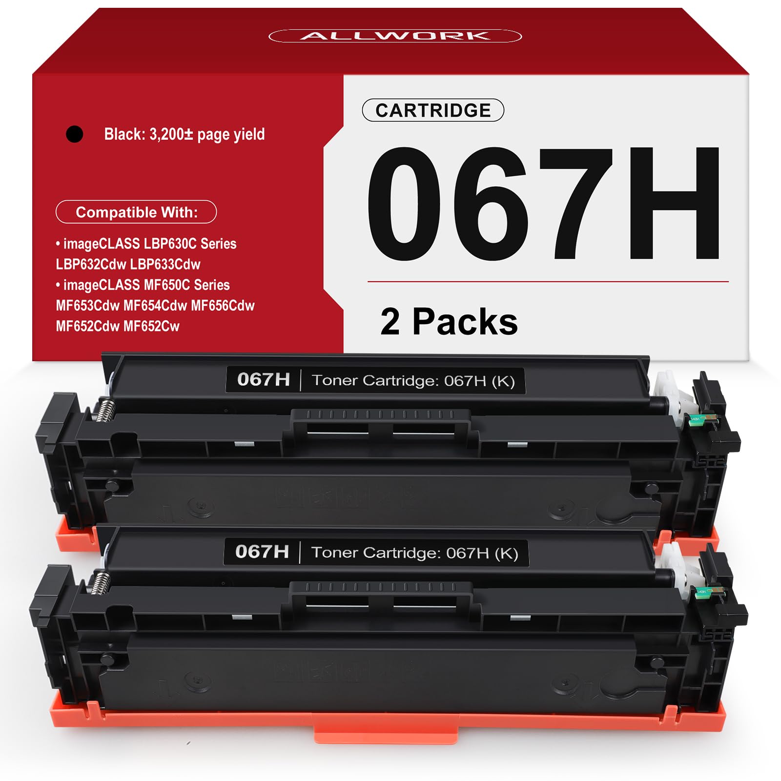 Photo 1 of 067H 067 Black 2-Pack Toner Cartridge Compatible Replacement for Canon 067H 067 High Capacity Works for Canon Color imageCLASS MF656Cdw MF653Cdw MF654Cdw LBP632Cdw MF650C LBP630C Printer with Chip
