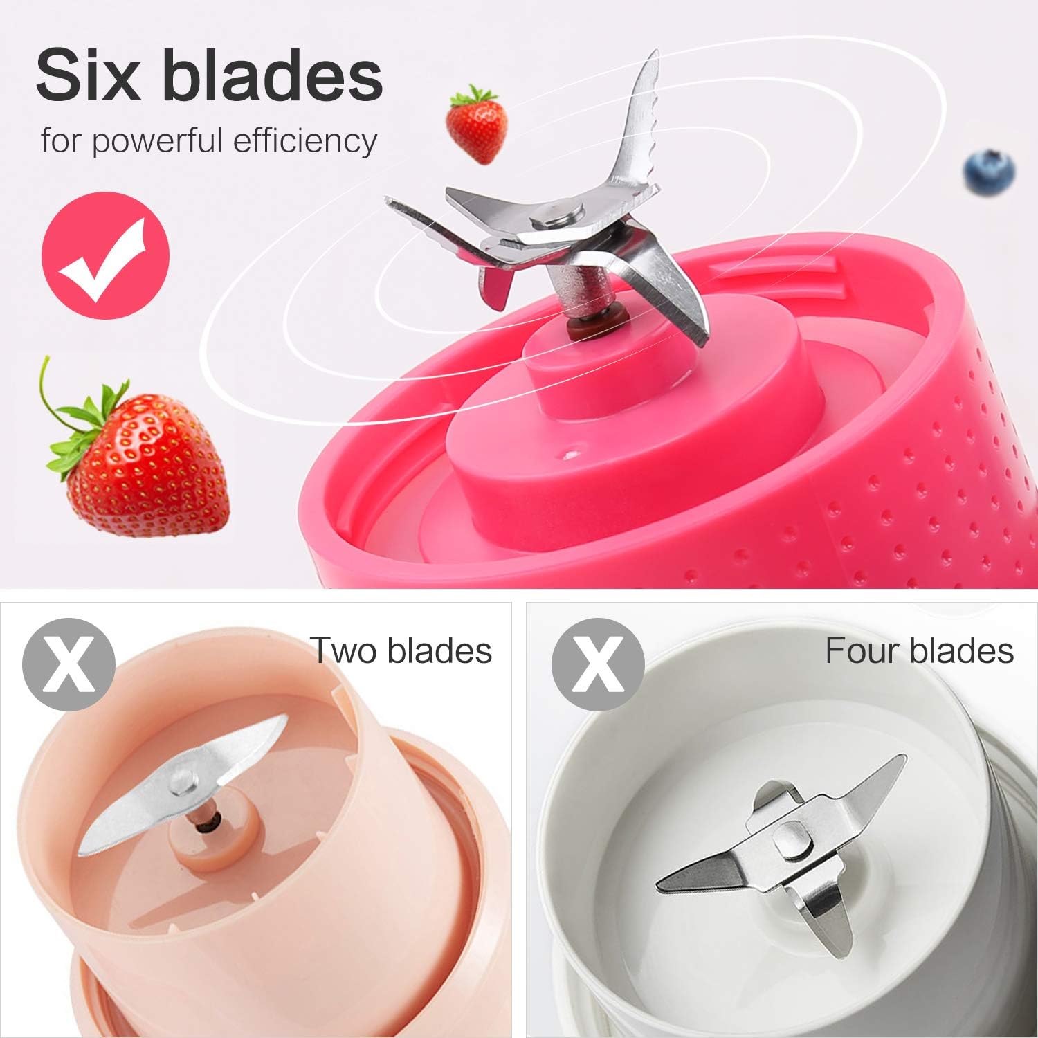 Portable Blender, Smoothie Blenders, Personal Size Blender USB Rechargeable Smoothies and Shakes Juicer Cup, 4000mAh Battery Strong Power Pink: Kitchen & Dining