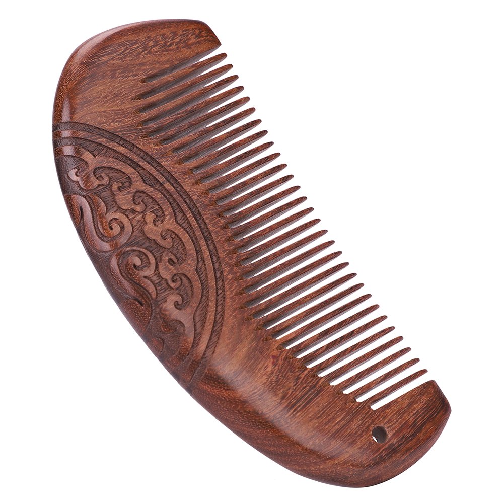 Wooden Comb Wide Medium Tooth Comb No Static Natural Sandalwood Comb Hairs Beard Comb Pocket Comb Half Moon Shape Double Carved For Women Men Hairs Grooming Detangling