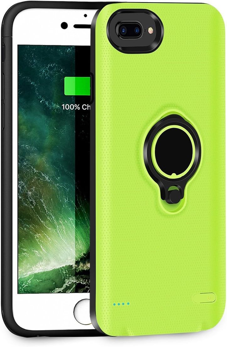 QueenAcc 3700mAh Battery Charging Case Compatible with iPhone 6 plus/6s Plus/7 Plus Portable Battery Charging Case Slim Extended Battery Pack with Kickstand and Support Magnetic Car Holder. (Green)