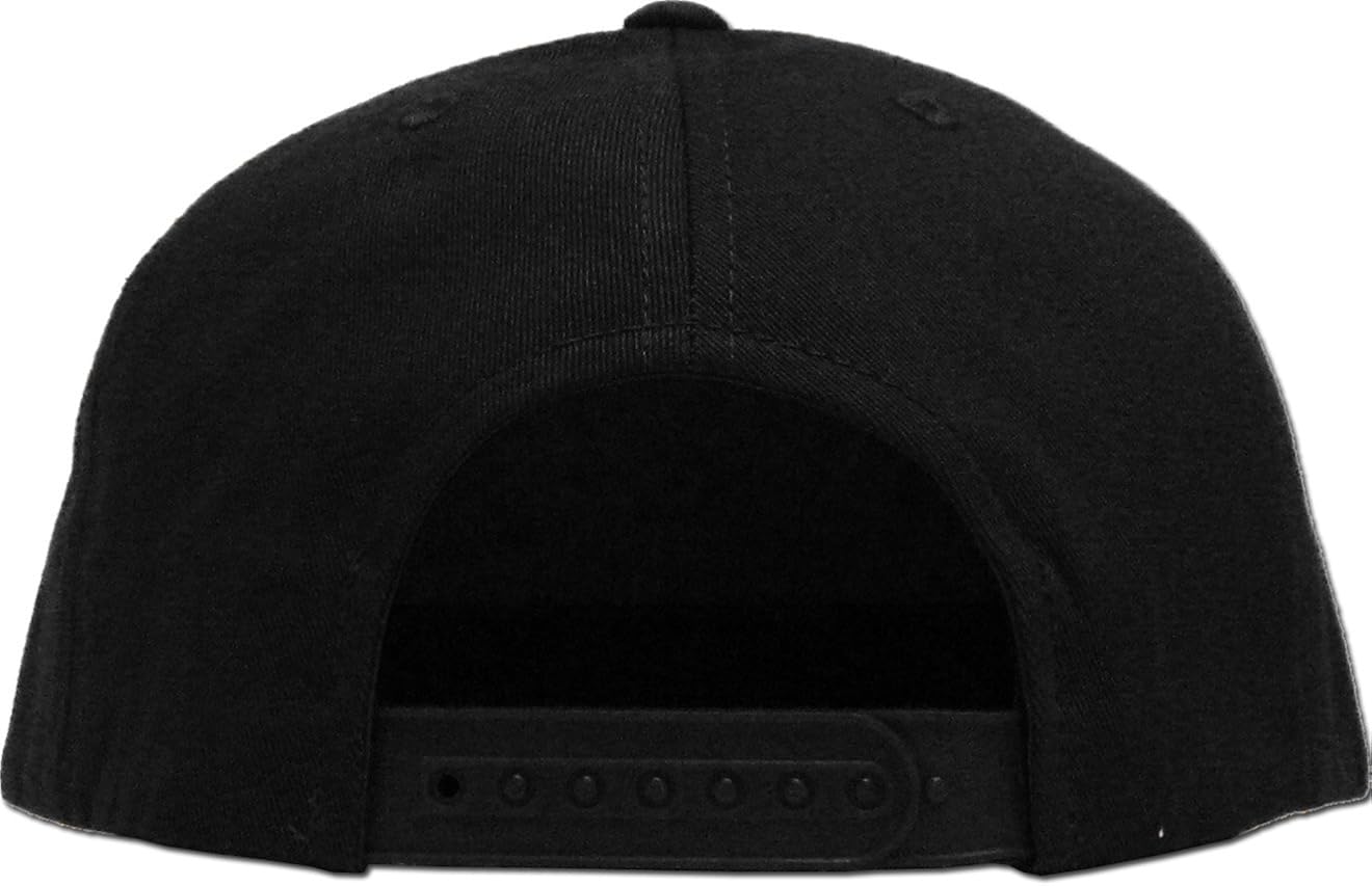 KNW-1467 BLK Cotton Snapback Solid Blank Cap Baseball Hat Flat Brim: Clothing