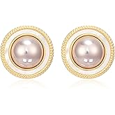 Mierfyni Big Pearl Stud Earrings for Women Faux Gold Large Pearl Earrings Studs