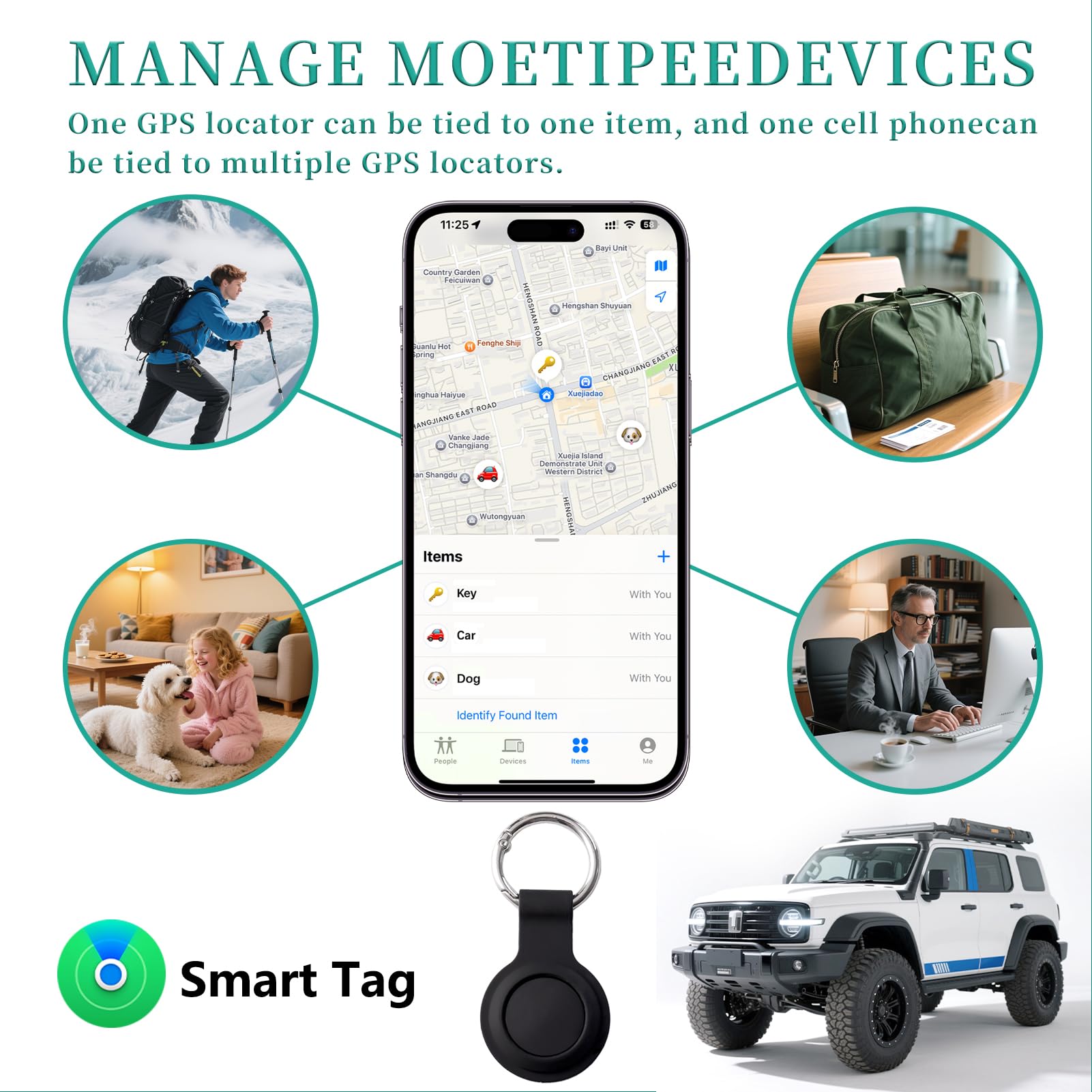 2 Pack GPS Tracker and 2 Keychains for Vehicles Work with Find My (iOS Only) Real Time Hidden Mini Car Locator Tracking Global Coverage Device No Monthly Fee or Subscription No SIM Card Required