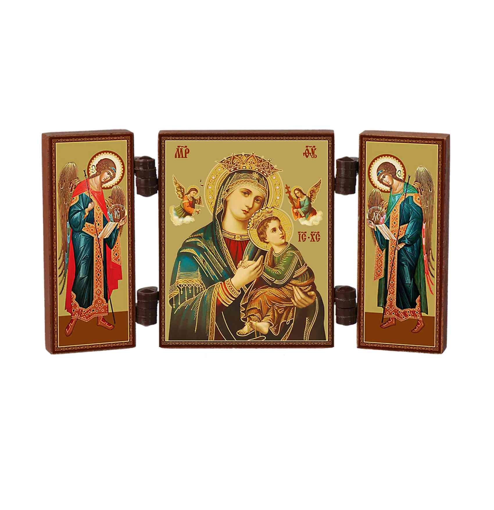 NKlaus - Mother Of Perpetual Help - Christian Icon Triptych - Strastnaya Vsepomogajushhaja - travelling altar wood 36172