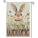 AVOIN colorlife Easter Bunny Garden Flag 12x18 Inch Double Sided Outside, Blue Welcome Floral Holiday Yard Outdoor Flag
