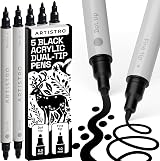 ARTISTRO 5 Black Acrylic Paint Pens Dual Tip Folio Rock Fabric Wood Glass+