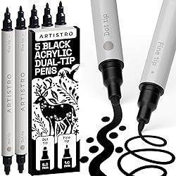 ARTISTRO 5 Black Dual-Tip Acrylic Paint Pens for