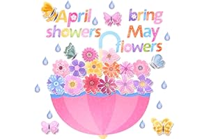 Olutacot 59 Pcs April Showers Bring May Flowers Decorations Spring Bulletin Board Spring Classroom Wall Cutouts Decorations for School Whiteboard Window Home Party Decor Supplies
