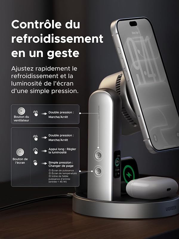 MagFlow Pro 3 en 1 Chargeur Induction Qi2 25W, Ventilateur TEC
