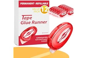 TMOL 12 Pack Double Sided Tape Roller, 8mm x 315 Inch Permanent Adhesive Scrapbook Tape Dispenser Runner, Glue Tape Roller for Scrapbooking, Crafts and Arts Projects, Photo-Safe, Smooth & Clean