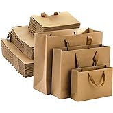 Lyellfe 45 Pieces Brown Gift Bags, Heavy Duty Kraft Paper Bags with Handle Bulk, Assorted Recycled Shopping Retail Merchandise Bags for Valentines Day, Birthday, Wedding