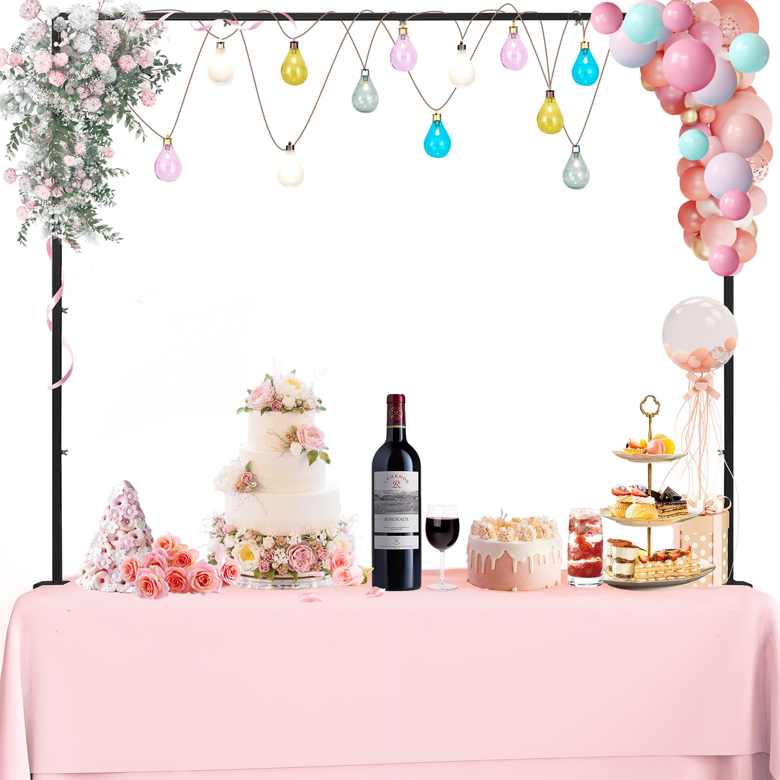 Photo 1 of HXXUYY Over The Table Rod Stand with Clamps,Black 33"-100" Adjustable Table Top Frame Backdrop Stand Table Balloon Stand for Wedding Halloween Birthday Party Birthday Christmas Baby Shower Decor