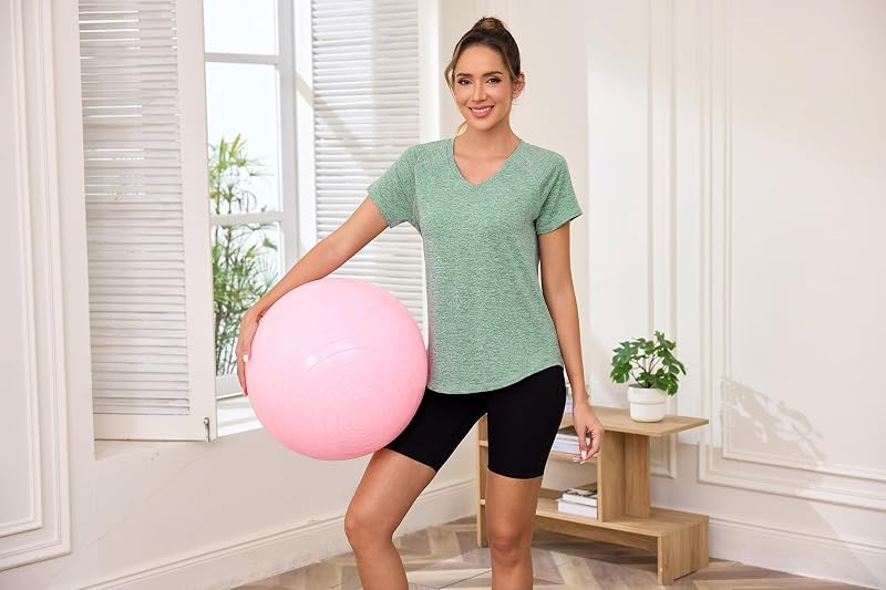 T Shirt Yoga Femme Haut Fitness Femme Manches Courtes Col V