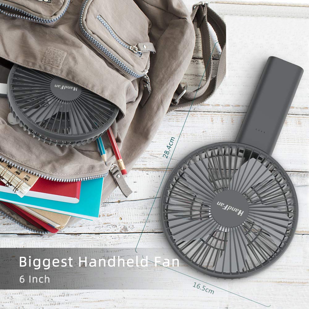 HandFan 6 Inch Handheld Fan with 4000mAh Battery 6 Speed Personal Fan, Strong Airflow, Cooling Desk Removable Base Design, 5-34H Working Time, 180° Foldable for Travel Outdoor Office Household(grey)