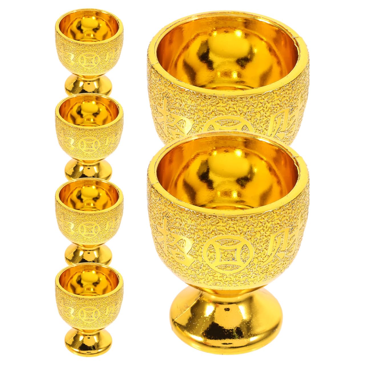 Veemoon 6Pcs Vintage Communion Wine Goblet Golden Temple Offering Water Cup Small Chalice Cup 30ML Holy Water Goblet Religious Sacrificial Supplies Plastic Altar Wine Glass for Home Temple Church