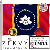 ZEKVY Embroidered Mississippi State Flag 3x5 Outdoor Made in USA - Double Sided Heavy Duty Vivid Color Mississippi Magnolia Flags with 2 Brass Grommet
