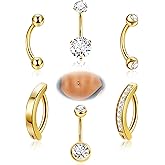 NICEIGHT 6Pcs 14G Surgical Steel Belly Button Rings for Women Small Belly Rings Clicker Reverse Navel Rings Internal Threaded CZ Tiny Belly Button Piercings