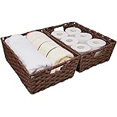 Onlytak Large Wicker Storage Basket, Metal Frame, Set of 2, Washable Waterproof, 15" x 10.3" x 5.2", Brown Color, Woven Basket for Pantry, Toilet, Bathroom, Bedroom, Patio