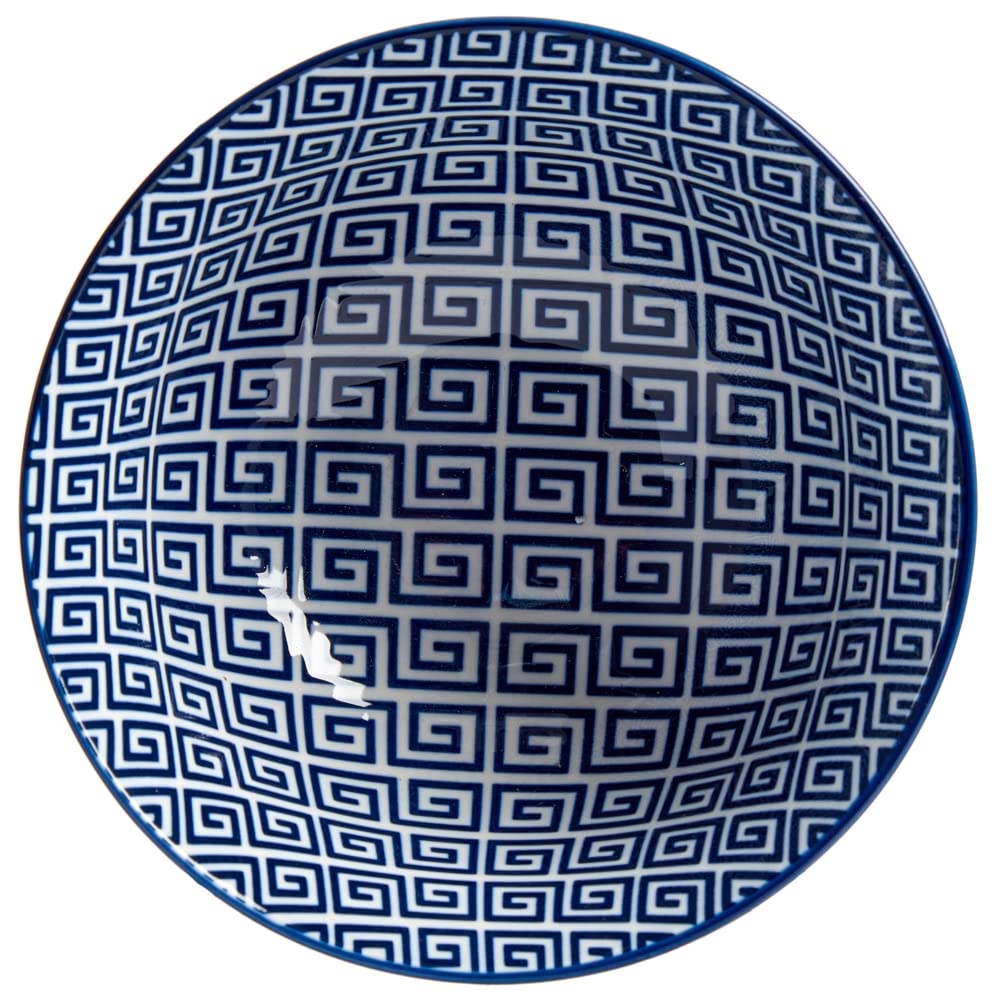 Vessia Porcelain Bowl-Bolw with Geometric Design and Unique Style, Delicate and Modern. Blue and White. Size: 16 cm Mixed, Multicoloured, Does not Apply
