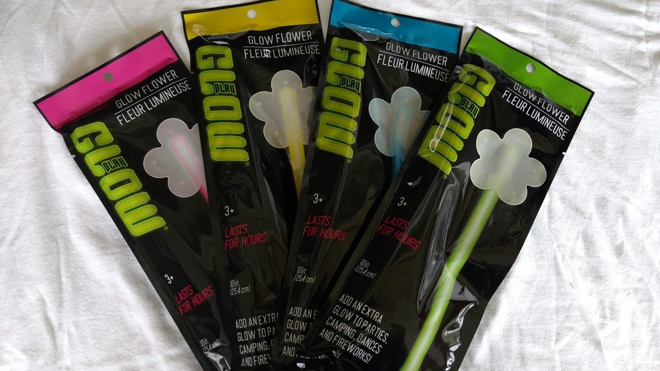 10 Inch 5 Petal Flower Glow Wand Kit Pack Bunch Bundle of 4