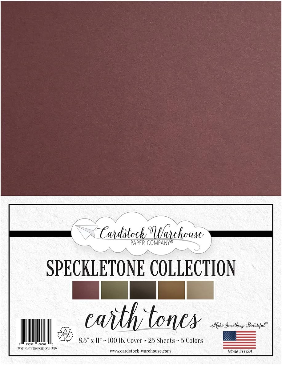 Earth Tones Speckletone - Multi-pack Assortment - 8.5 x 11 inch 100 lb Cover Cardstock- 25 Sheets from Cardstock Warehouse