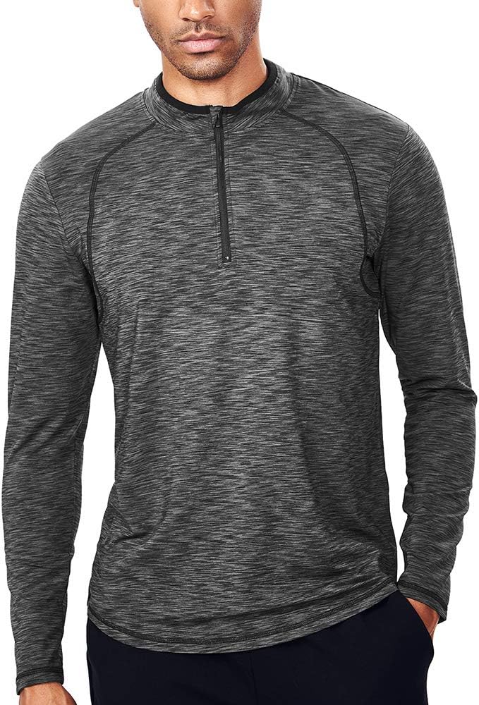 Mens Quarter Zip Long Sleeve Sports T Shirt, Moisture Wicking 1/4 Zip