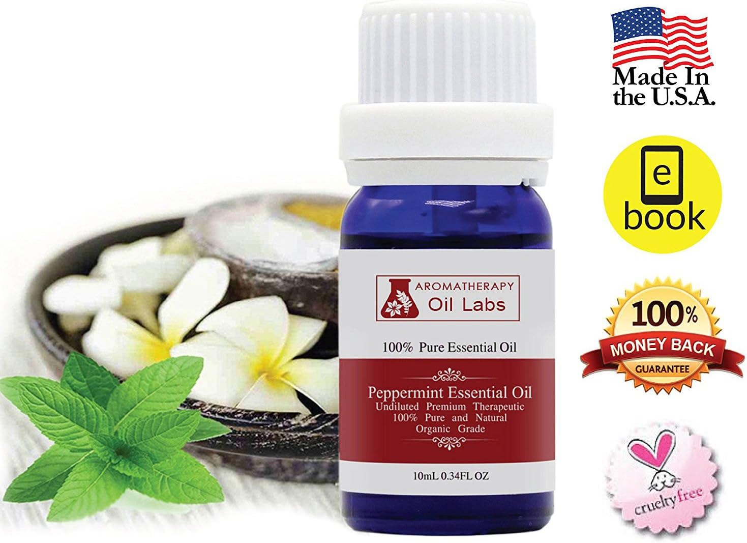 Peppermint Essential Oil Aromatherapy Oil Fragrance 100% Pure Premium Quality Aroma Scented Organic Natural 10ml 0.34OZ for Car Aromatherapy Machine and Homehold