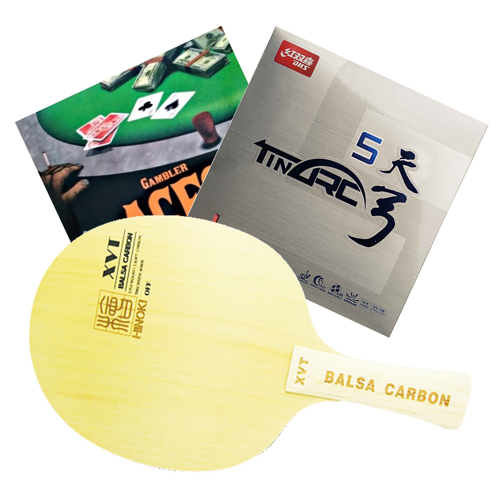 Table Tennis Racket XVT Balsa Carbon + Rubber DHS Tinarc 5 + Rubber