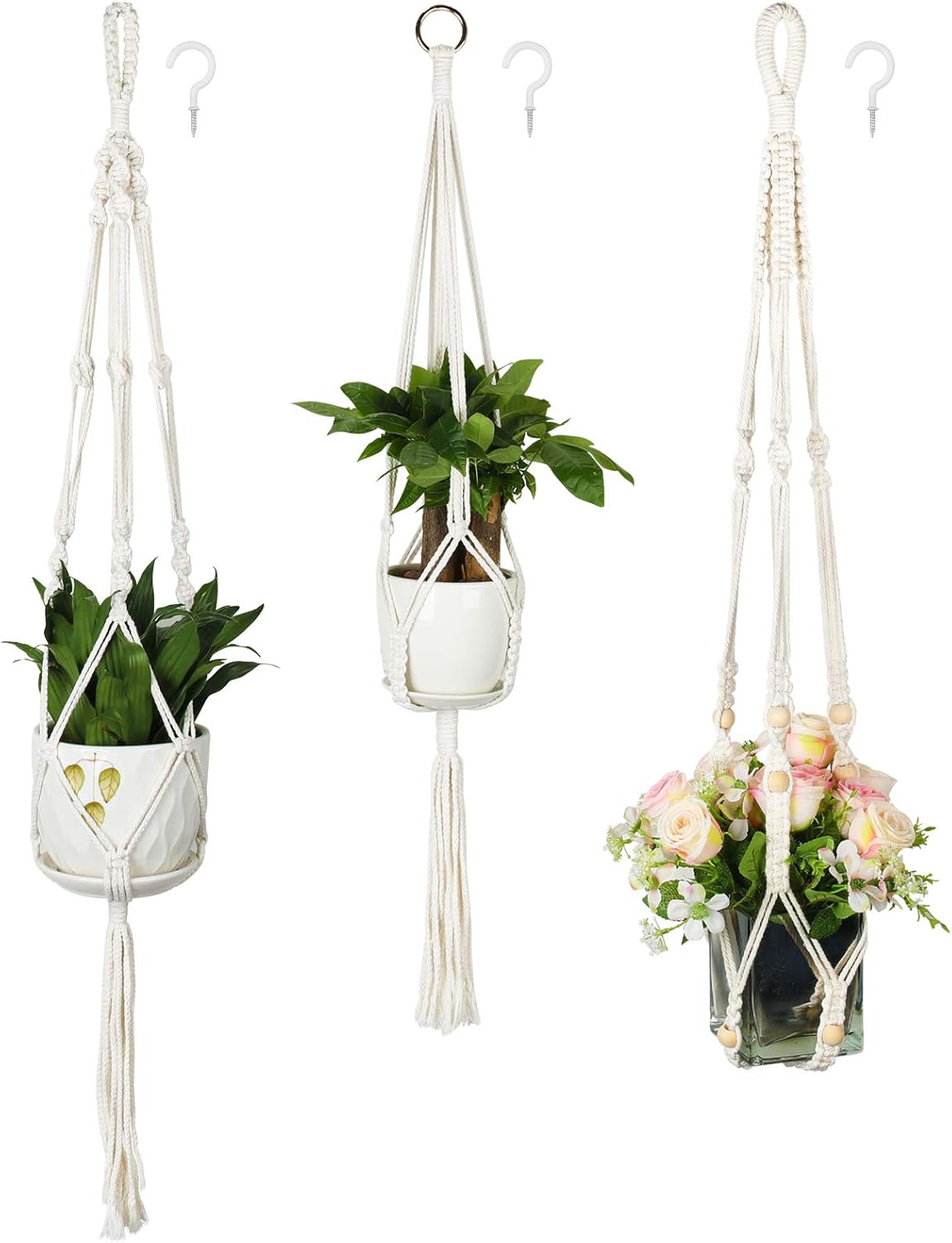 Purnap 2 Pack Macrame Plant Hangers with 2 Hooks, Handmade Indoor Outdoor Hanging Planter Holder Basket Flower Pot Holder Cotton Rope for Garden Home Decoration, 4 Legs, 42" Length: Garden & Outdoor