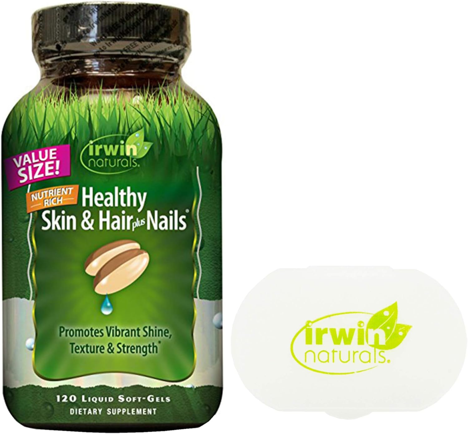 Amazon Com Irwin Naturals Healthy Skin Hair Plus Nails Promotes Vibrant Shine Texture Strength 120 Liquid Softgels Bundle With A Pill Case Health Personal Care