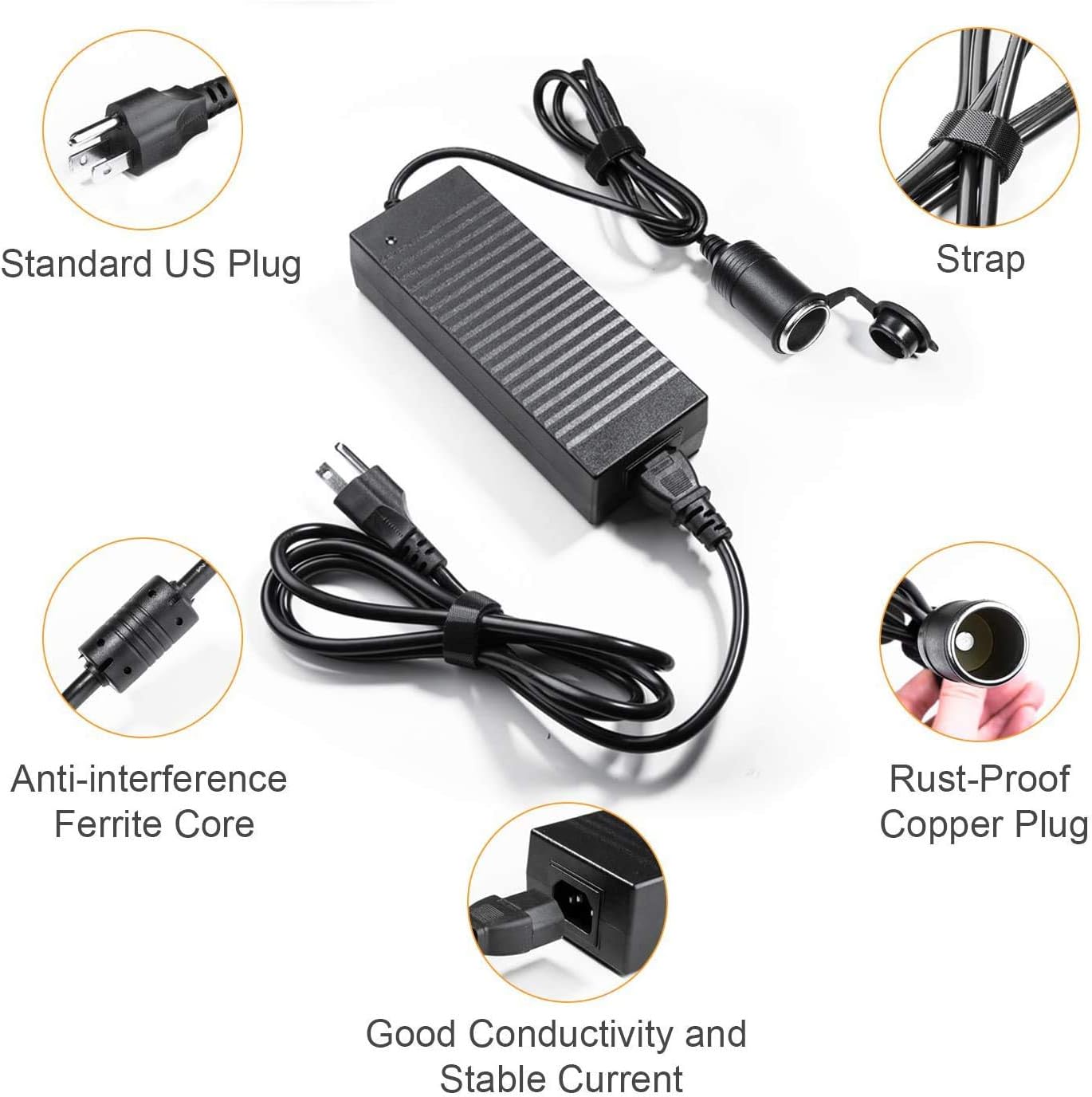 AstroAI AC to DC Converter, 10A/110Vto12V DC/120W/7.78FT, Car Cigarette Lighter Socket AC/DC Power Supply Adapter Transformer for Inflator, Car Refrigerator, and Other Car Devices: Automotive