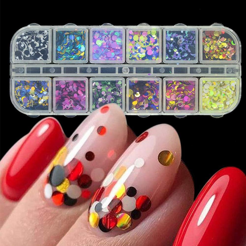 36 Color Nail Sequins, Kalolary Nail Art Flake Nail Glitter Paillette Mixed Round Thin Shining, 3D Nail Art Stickers Manicure Make Up DIY Decals Decoration: Arts, Crafts & Sewing
