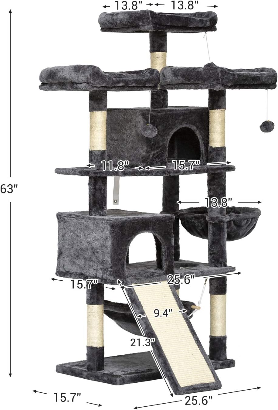 Hey-brother 63'' Multi-Level Cat Tree, King Cat Condo with Cozy Perches, Stable Cat Tower Pet Play House, for Large Cat/Gig Cat MPJ024G : Pet Supplies