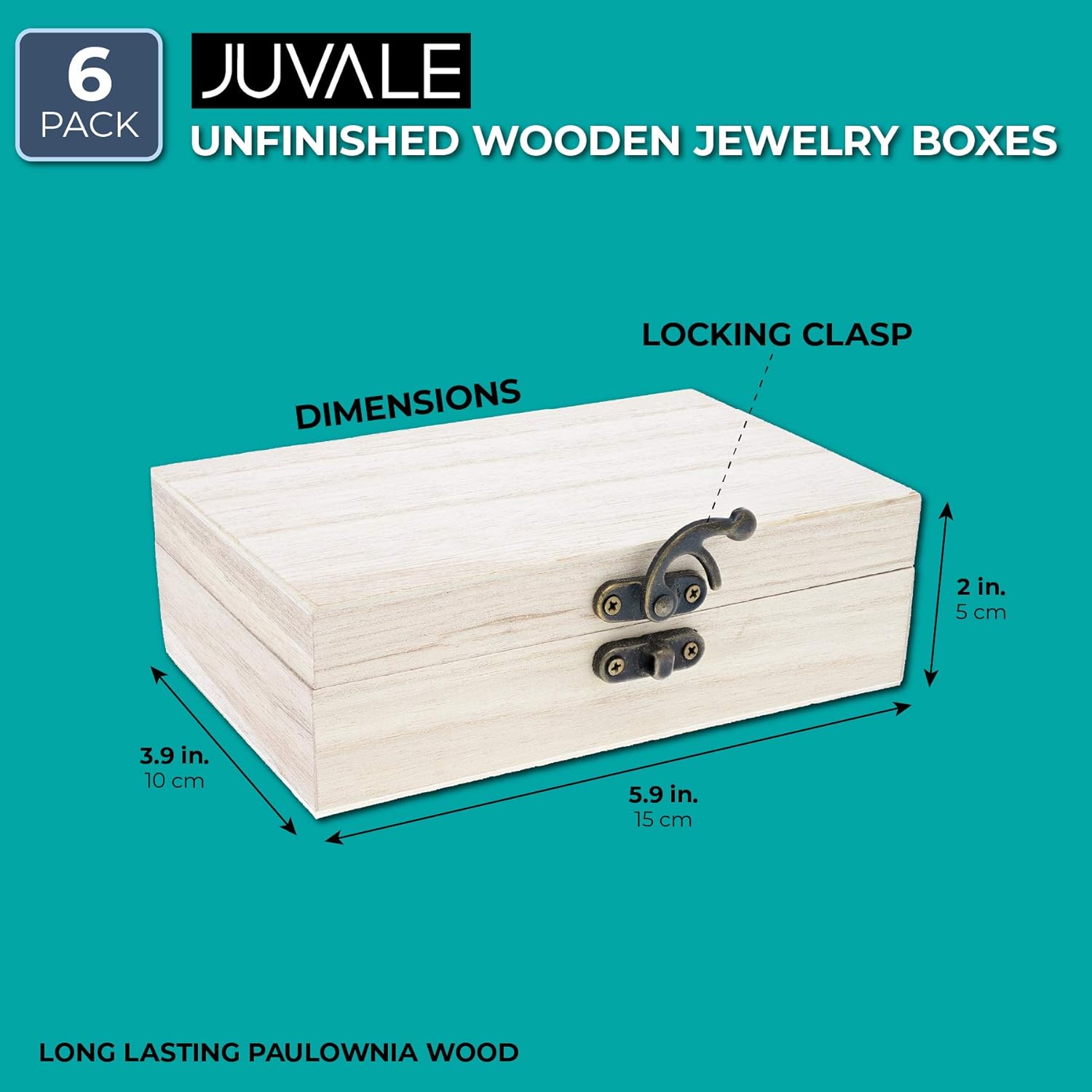 Unfinished Wooden Jewelry Box with Locking Clasp (5.9 x 3.9 x 1.97 in, 6-Pack): Home & Kitchen