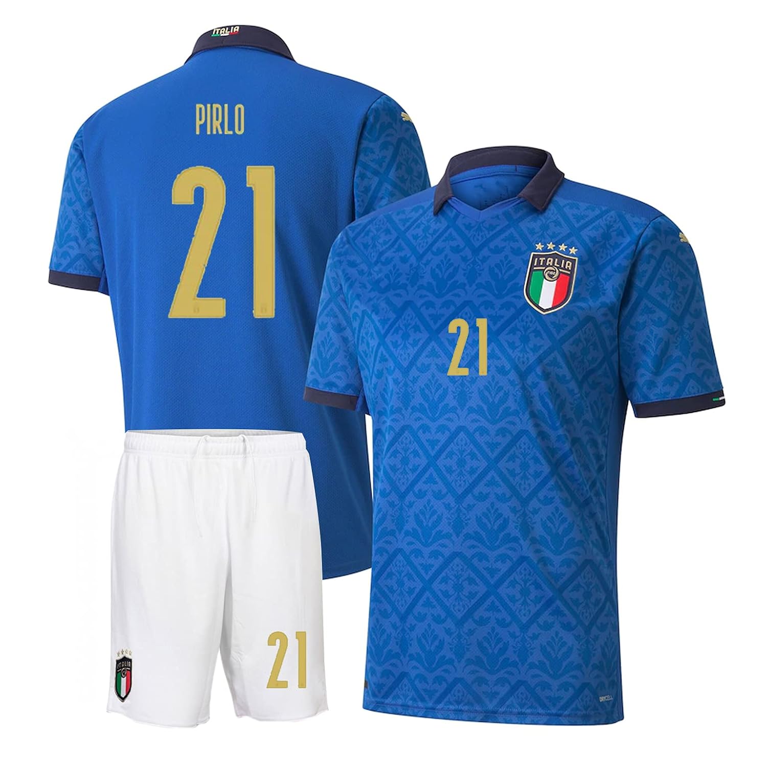 2021 Euro Italy Football Jersey with Pirlo21 Printed Home Half