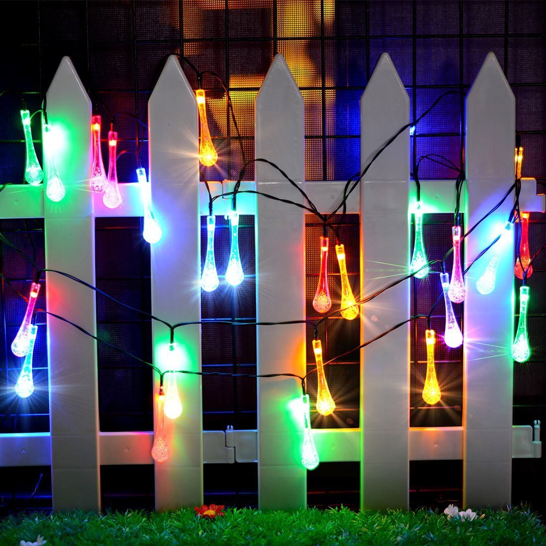 Solar String Lights,30 LED Christmas lights water drop, waterproof solar powered fairy lights garden decrotion,8 Modes twinkling outdoor or indoor lights (Colorful)
